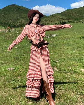 Vacation retro summer plaid red spicegirl dress a set