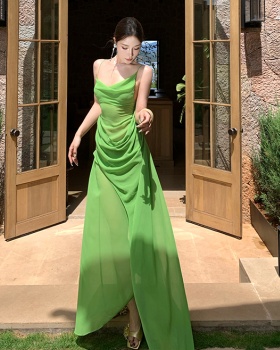 Green seaside dress sling long dress for women