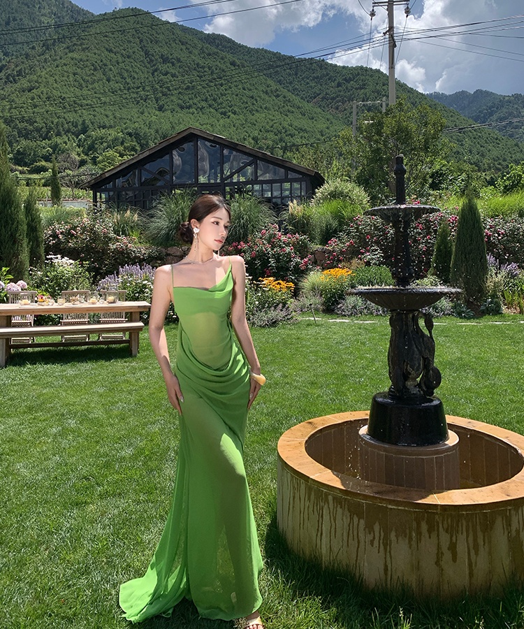 Green seaside dress sling long dress for women