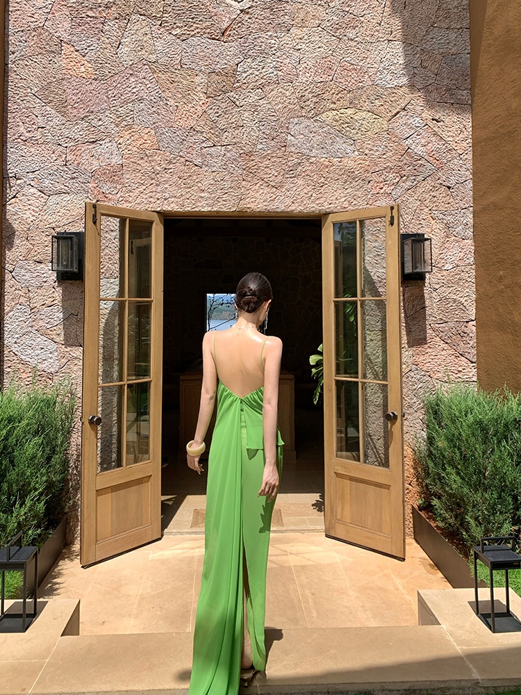 Green seaside dress sling long dress for women