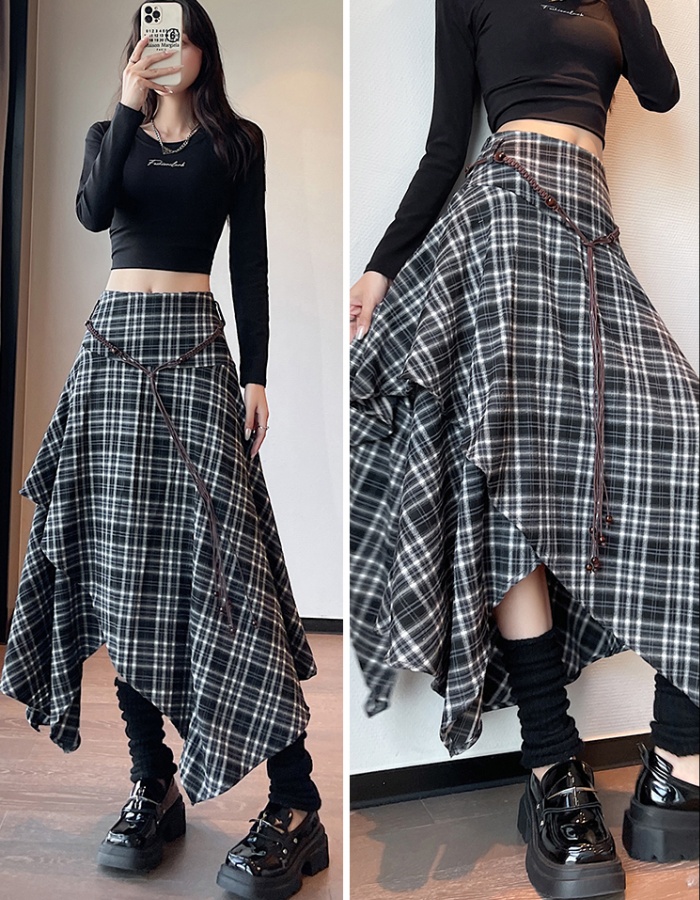Autumn A-line slim skirt plaid Korean style long skirt