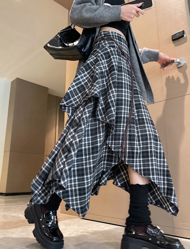 Autumn A-line slim skirt plaid Korean style long skirt