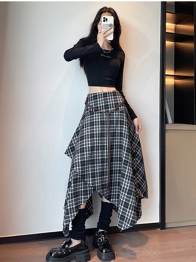 Autumn A-line slim skirt plaid Korean style long skirt