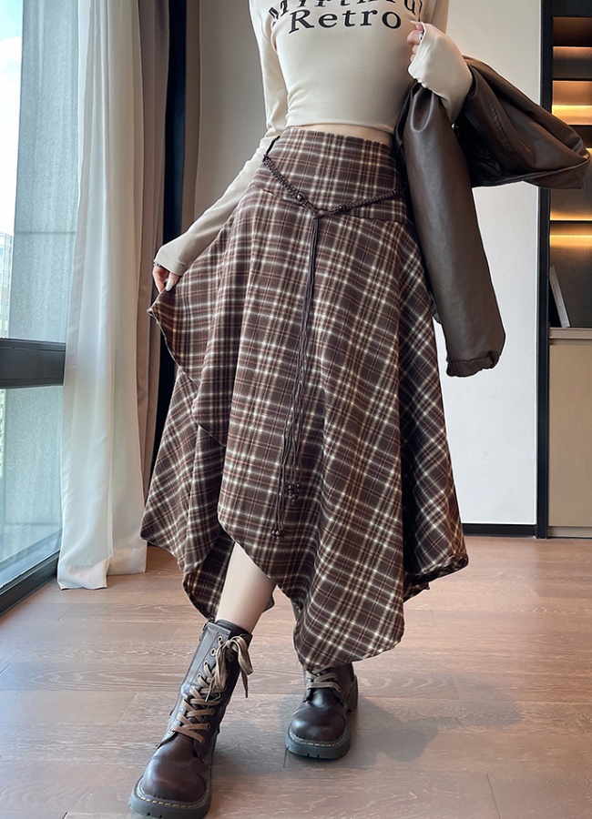 Autumn A-line slim skirt plaid Korean style long skirt