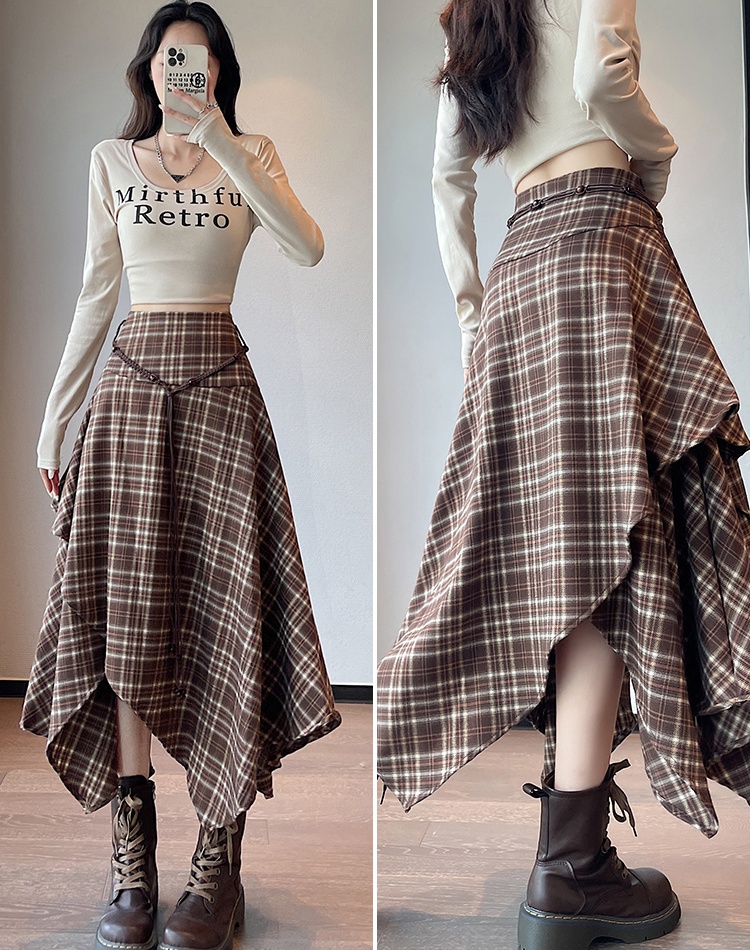 Autumn A-line slim skirt plaid Korean style long skirt
