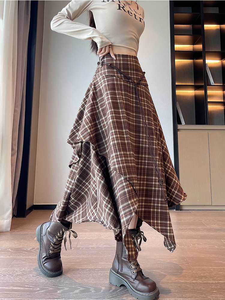 Autumn A-line slim skirt plaid Korean style long skirt