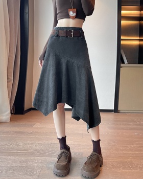 Slim high waist retro A-line irregular long skirt