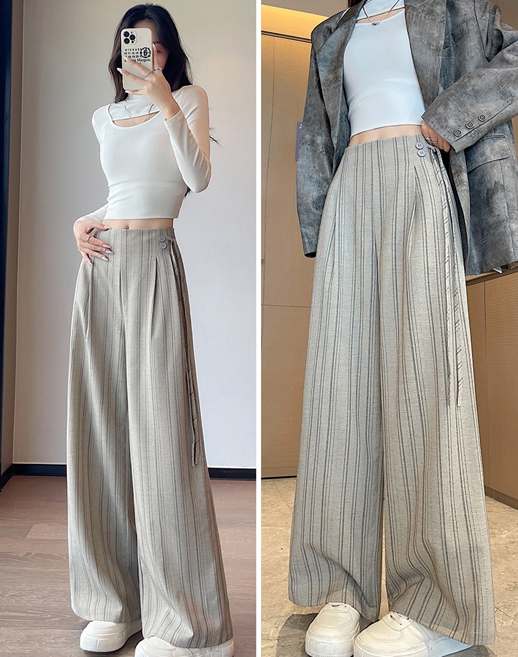 Slim high waist casual pants flax wide leg pants for women