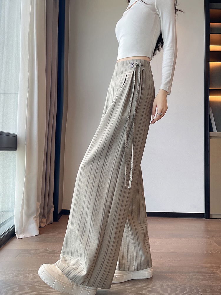 Slim high waist casual pants flax wide leg pants for women