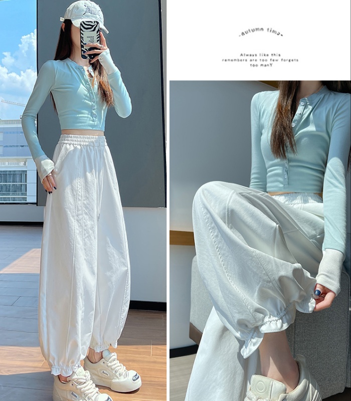 Wide leg pants elastic waist bloomers for women