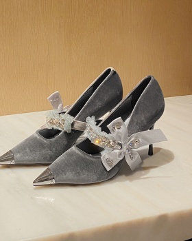 Iron bow shoes pointed rhinestone high-heeled shoes for women