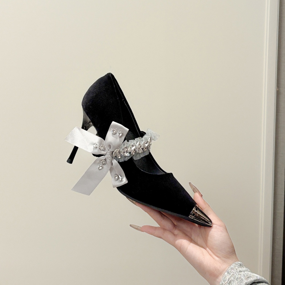 Iron bow shoes pointed rhinestone high-heeled shoes for women