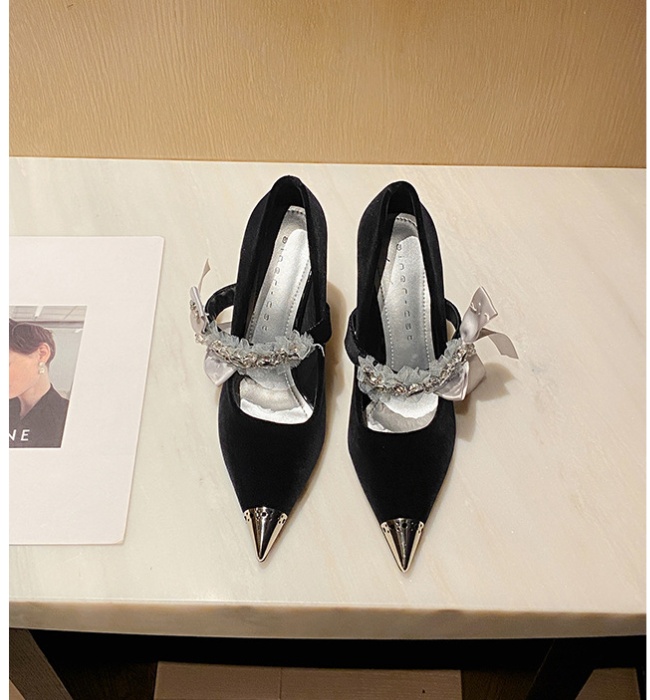 Iron bow shoes pointed rhinestone high-heeled shoes for women