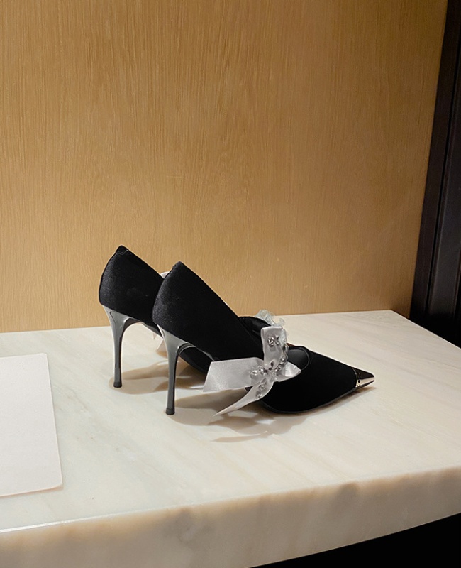 Iron bow shoes pointed rhinestone high-heeled shoes for women