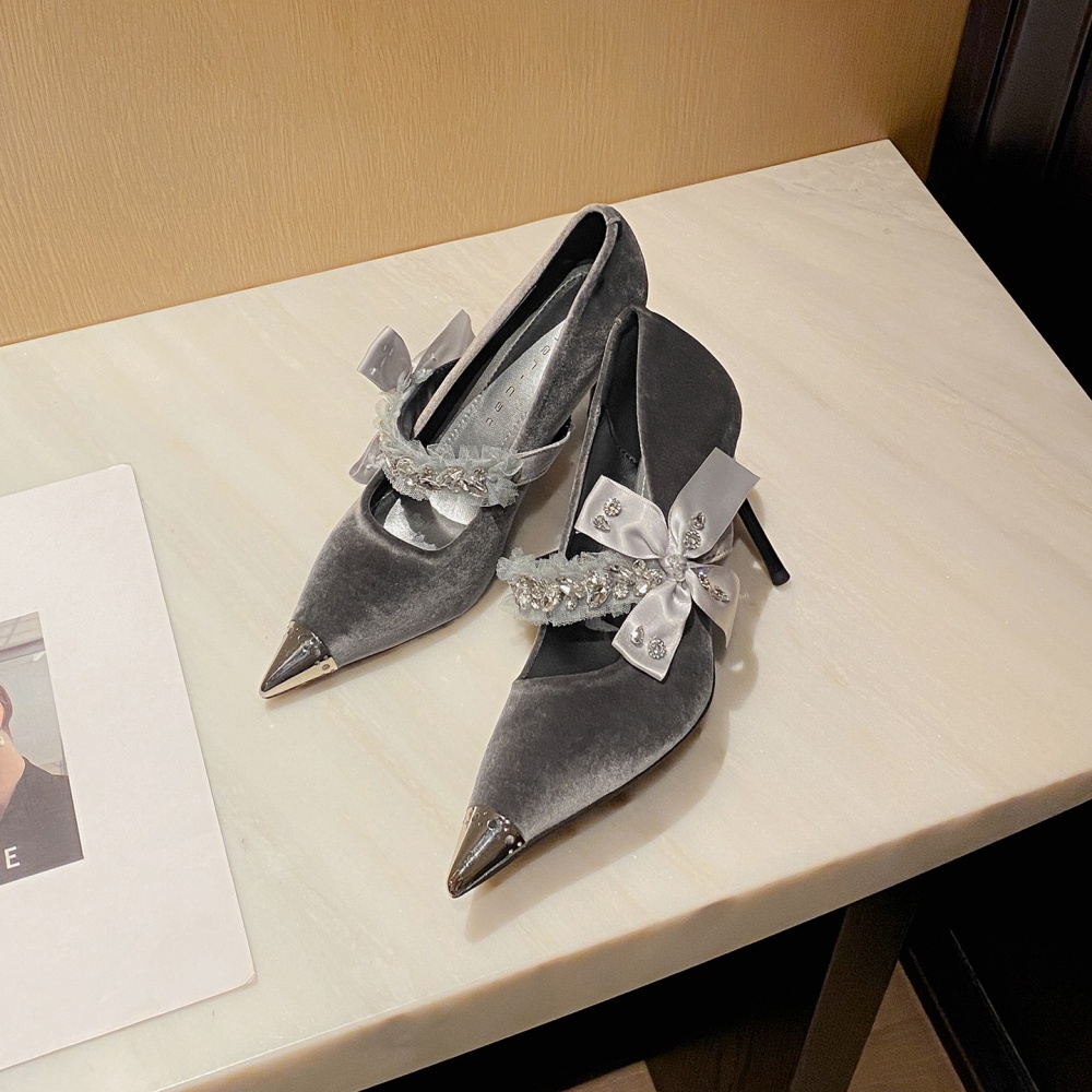 Iron bow shoes pointed rhinestone high-heeled shoes for women