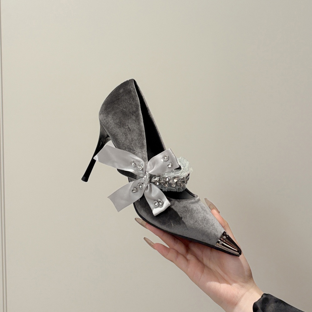 Iron bow shoes pointed rhinestone high-heeled shoes for women