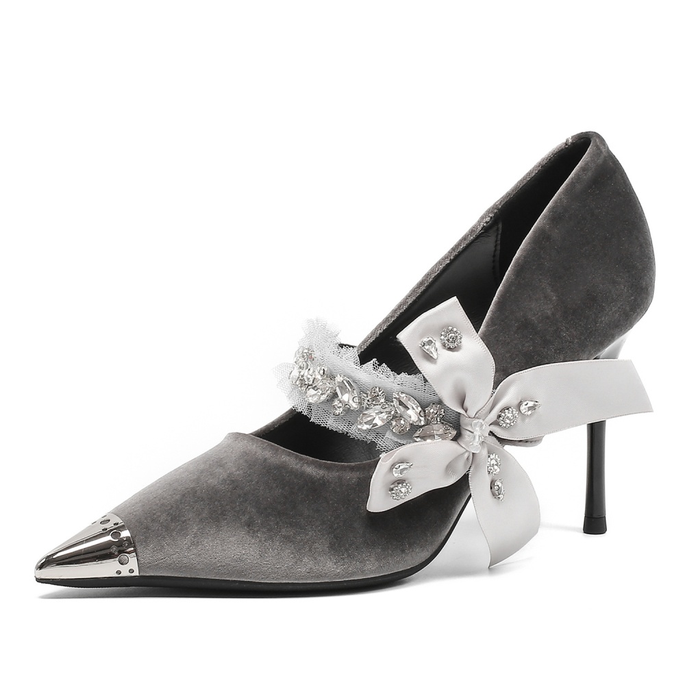 Iron bow shoes pointed rhinestone high-heeled shoes for women
