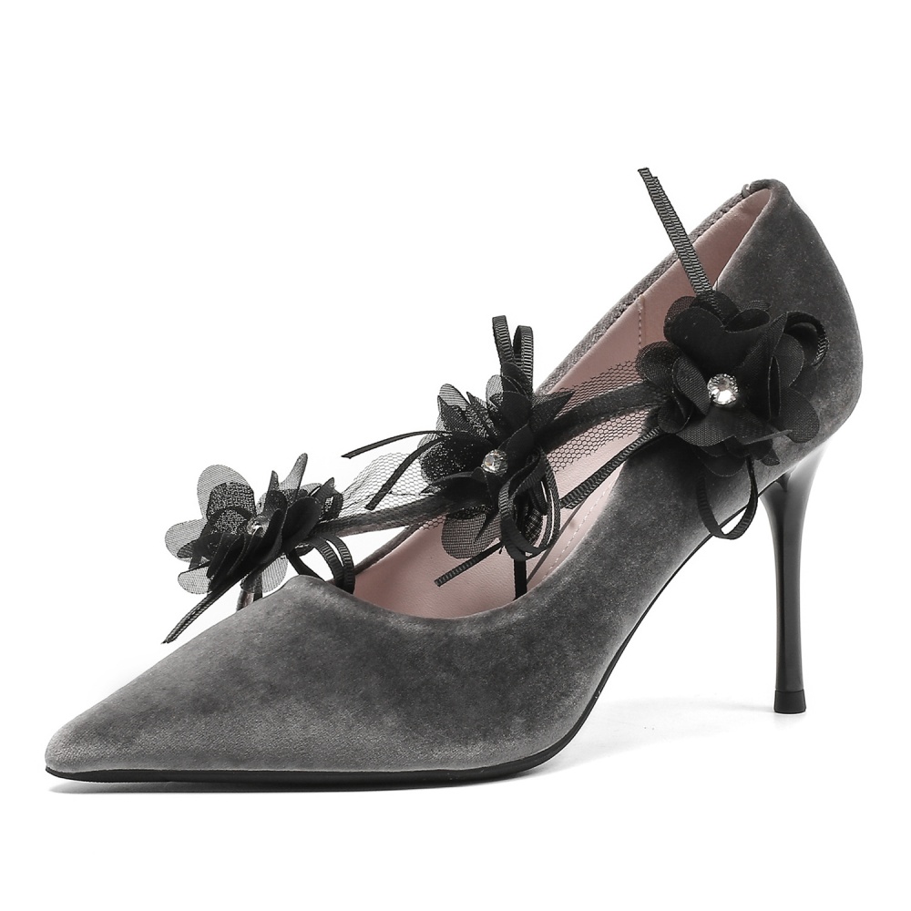 Bow low France style shoes pointed fine-root high-heeled shoes