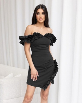 Short flat shoulder irregular dress for women