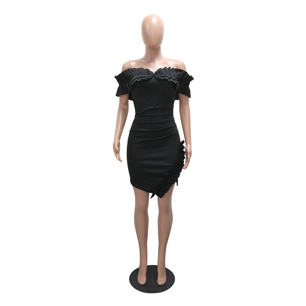 Short flat shoulder irregular dress for women