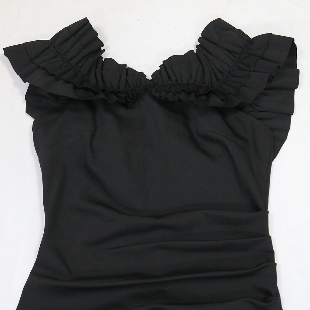 Short flat shoulder irregular dress for women
