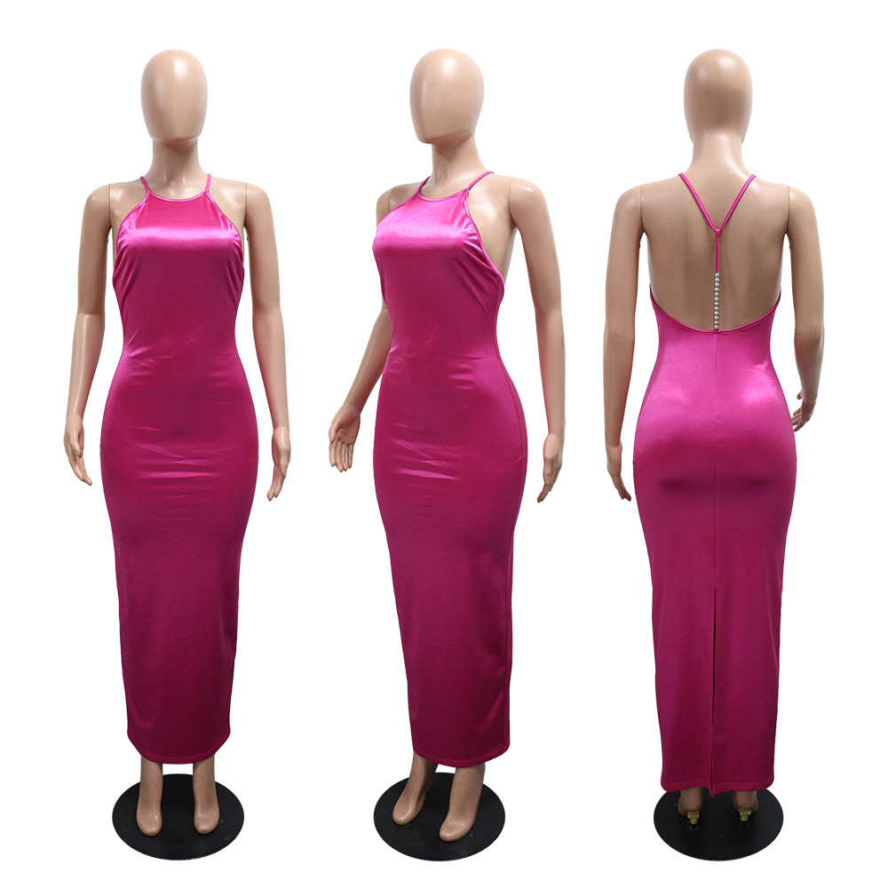 European style long dress halter dress for women