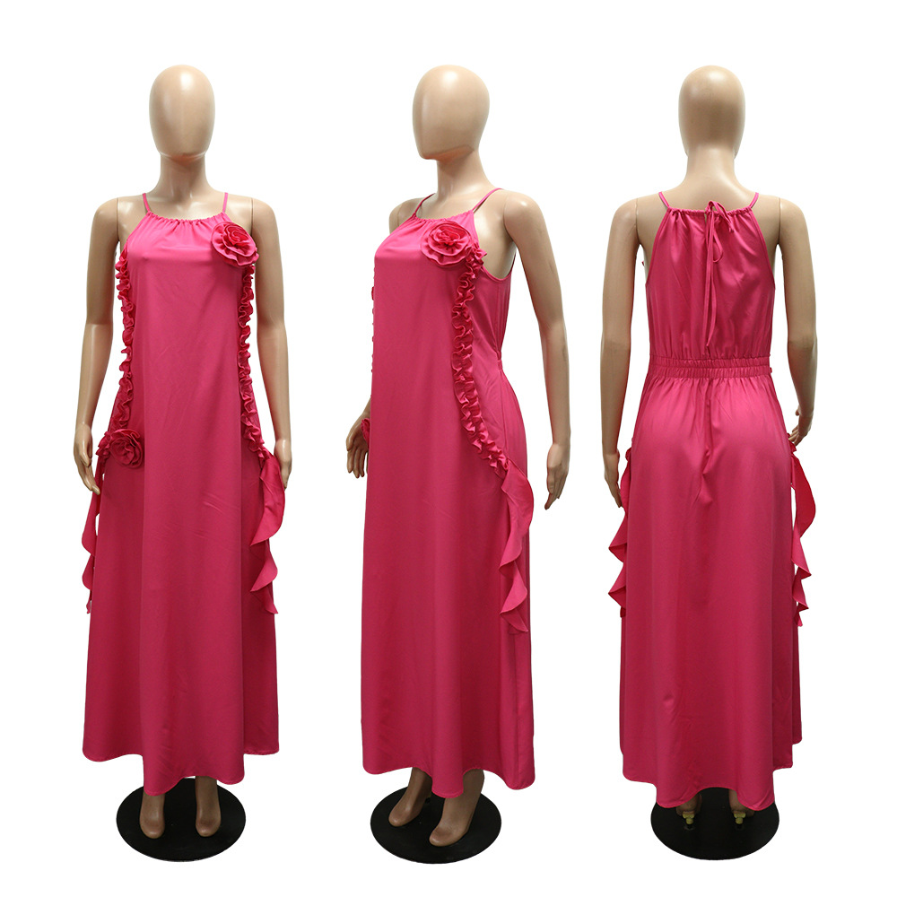 Sleeveless wood ear dress pure European style long dress
