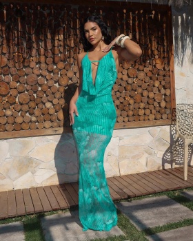 Sling European style slim long dress sexy V-neck dress
