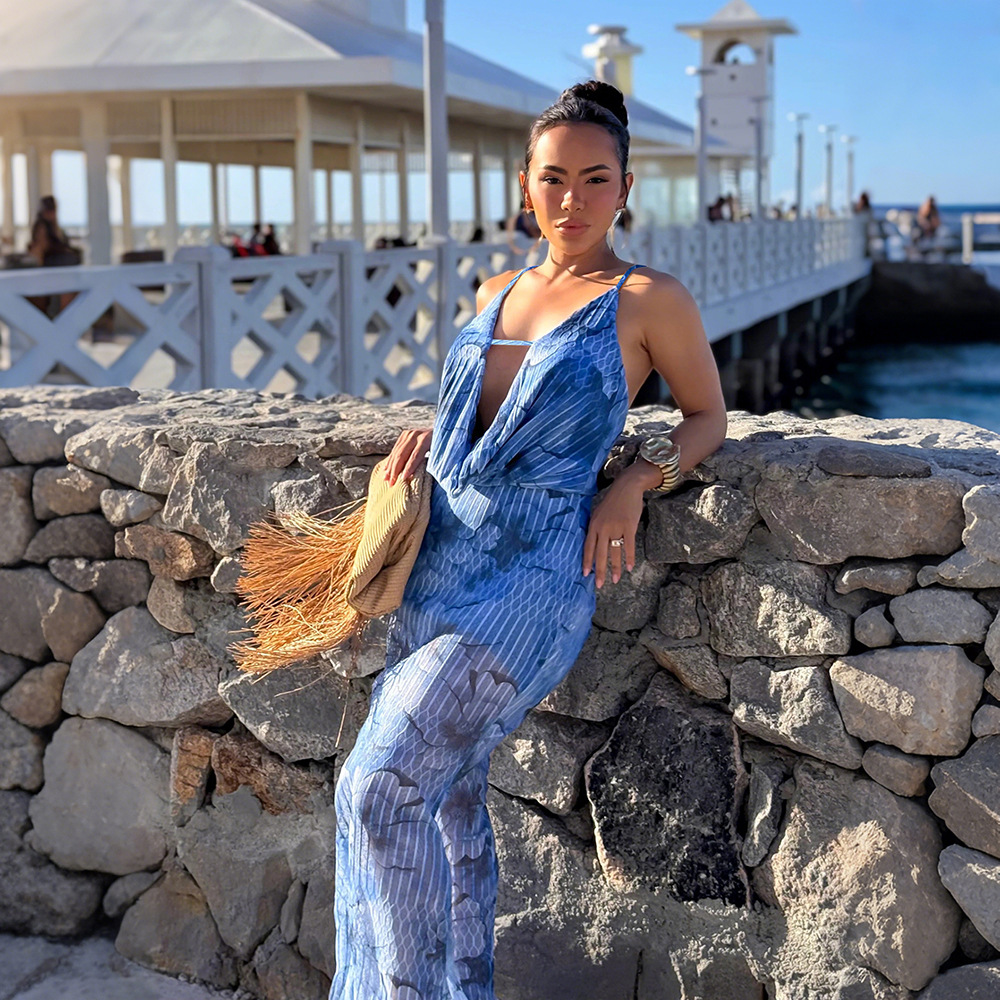 Sling European style slim long dress sexy V-neck dress
