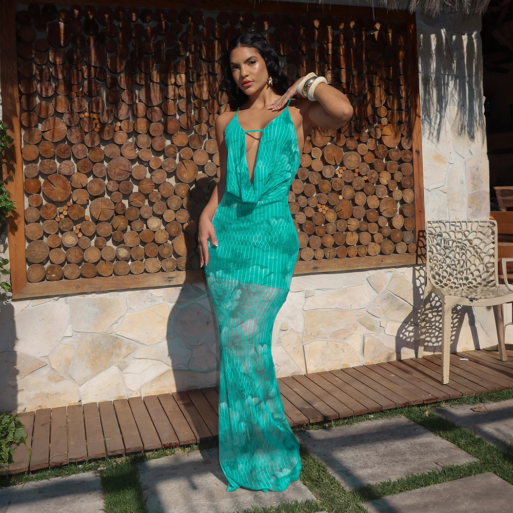 Sling European style slim long dress sexy V-neck dress