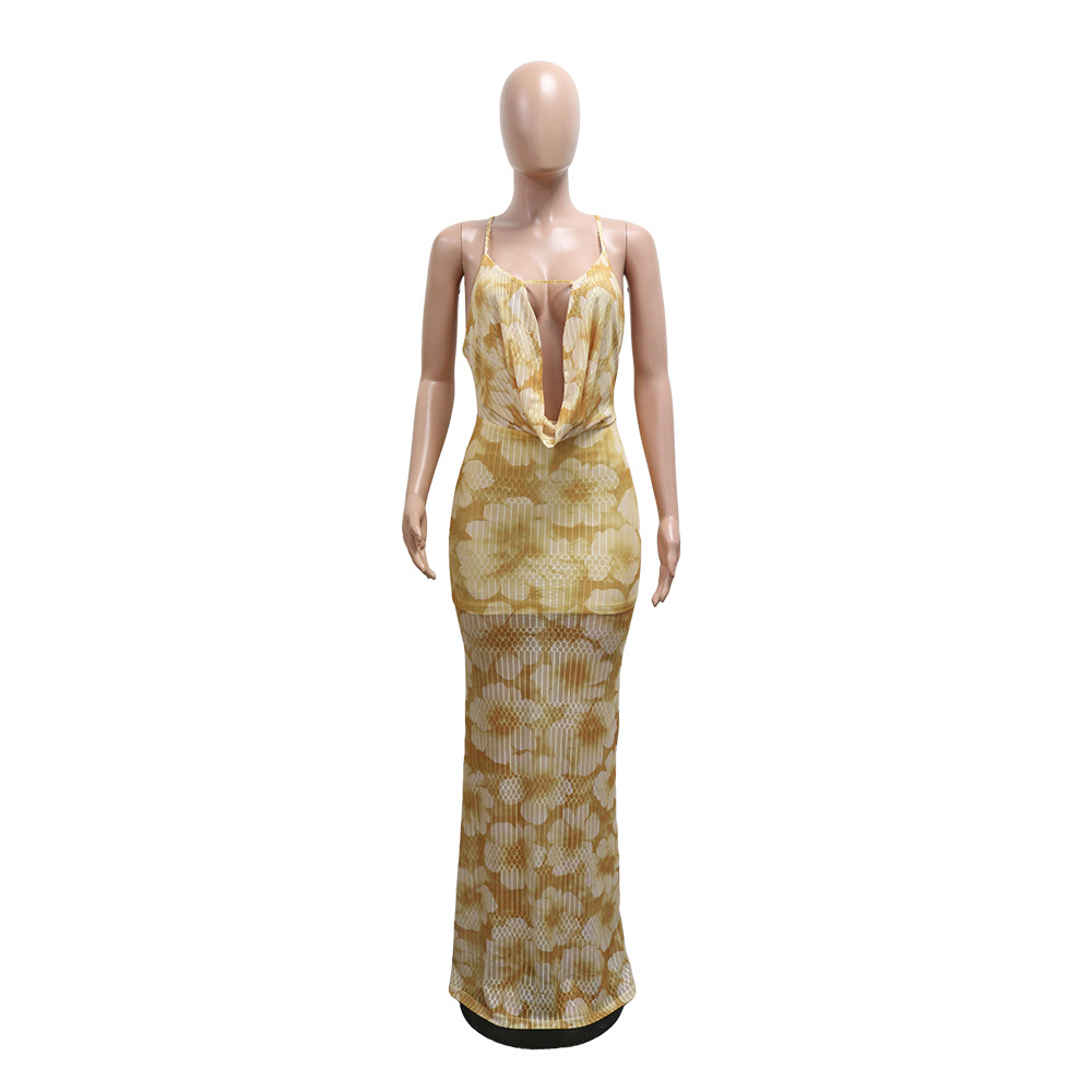 Sling European style slim long dress sexy V-neck dress