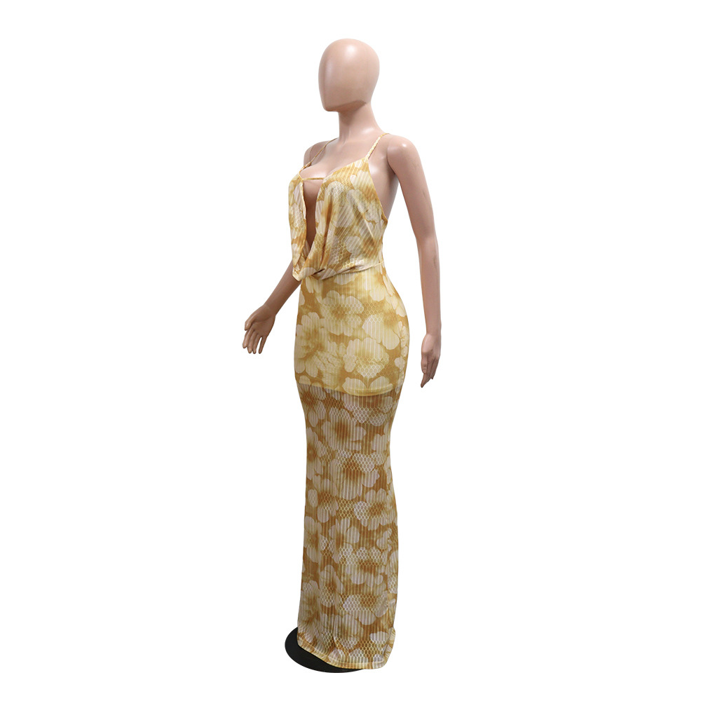 Sling European style slim long dress sexy V-neck dress