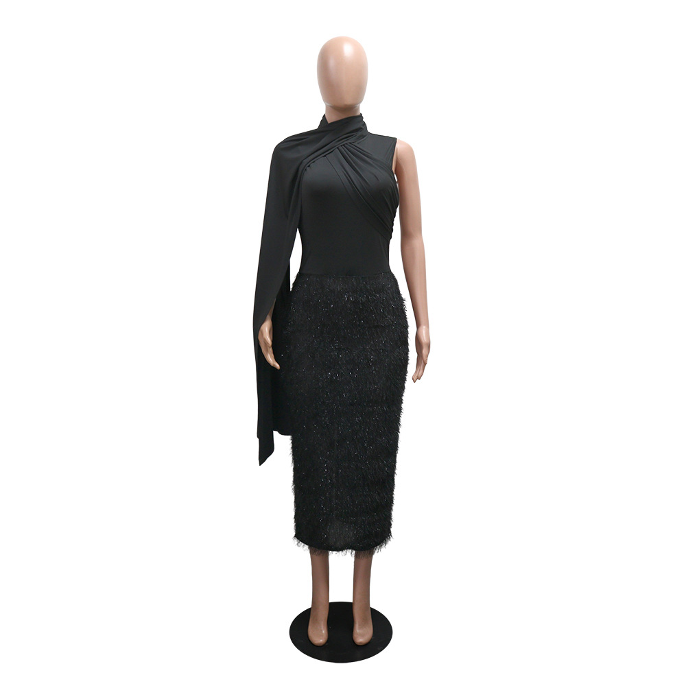 Splice round neck long dress European style elmo dress