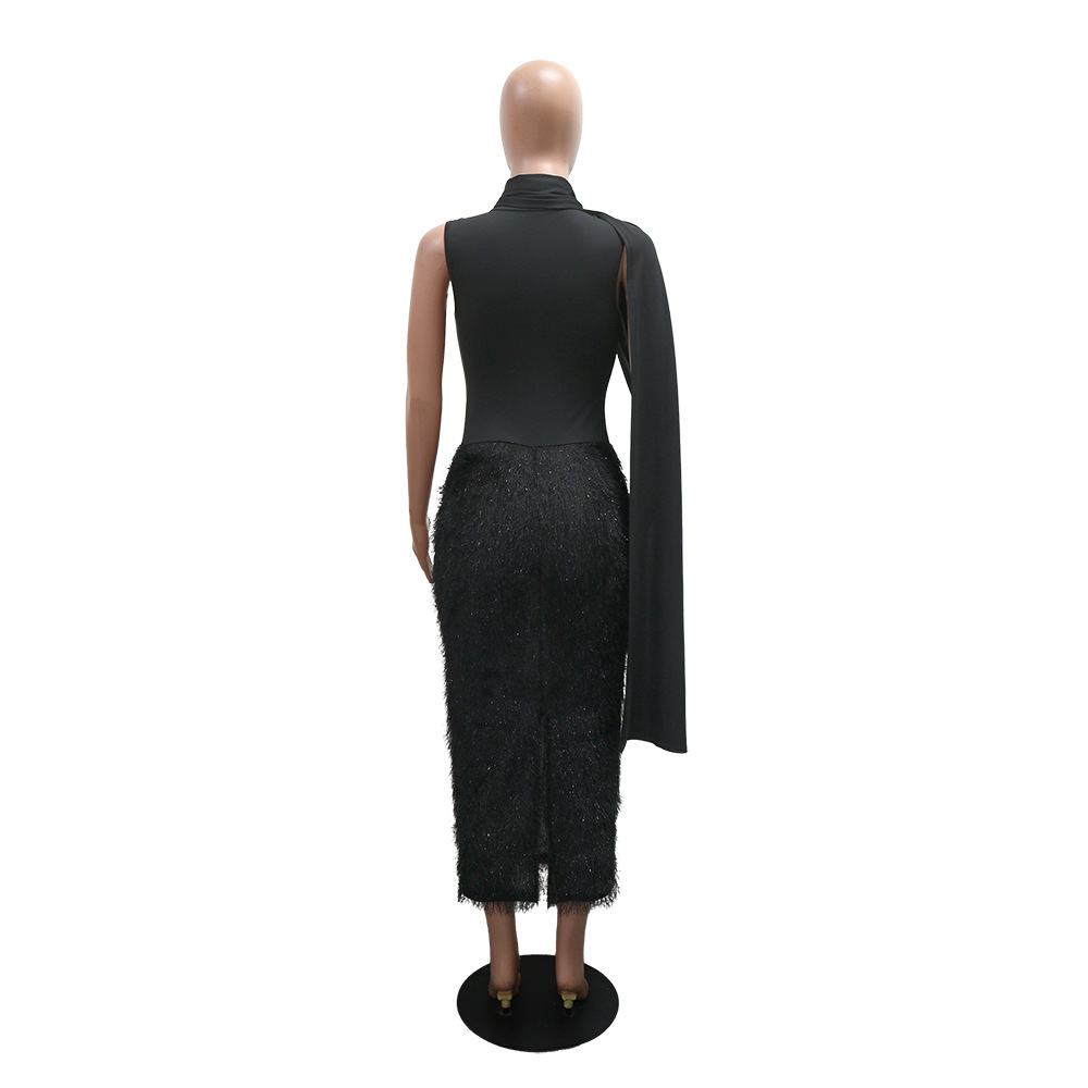 Splice round neck long dress European style elmo dress