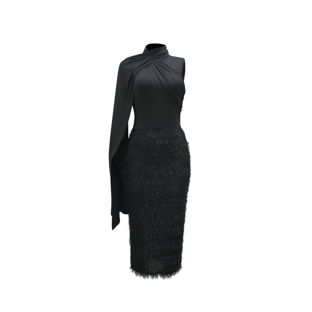 Splice round neck long dress European style elmo dress