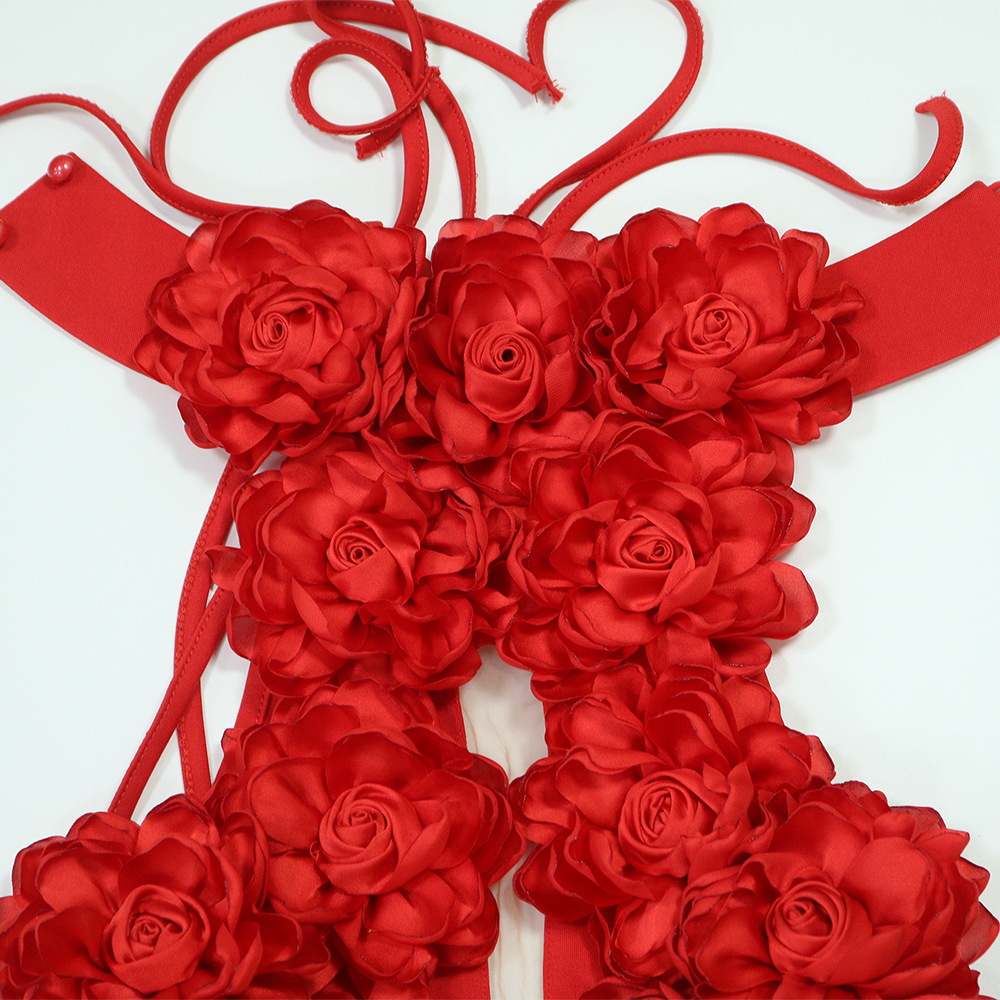 Sexy halter dress big flower evening dress