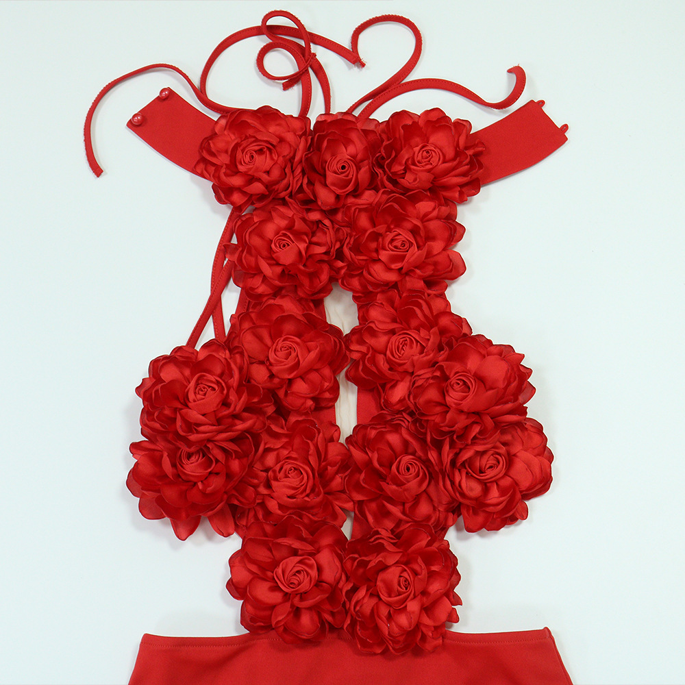 Sexy halter dress big flower evening dress
