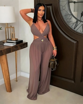 European style sexy jumpsuit perspective long pants for women