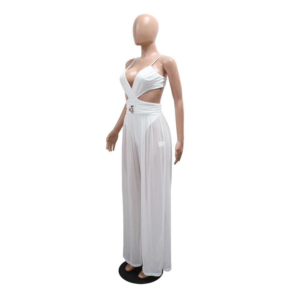 European style sexy jumpsuit perspective long pants for women