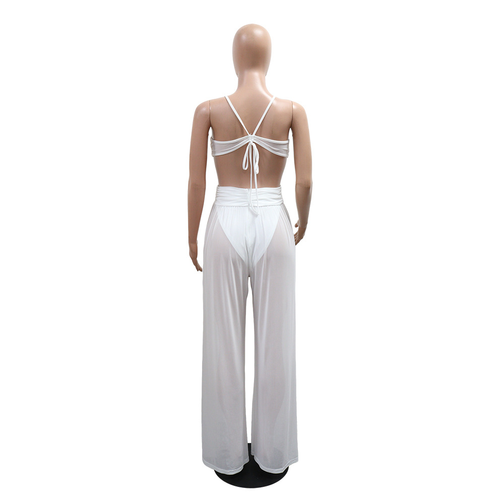 European style sexy jumpsuit perspective long pants for women