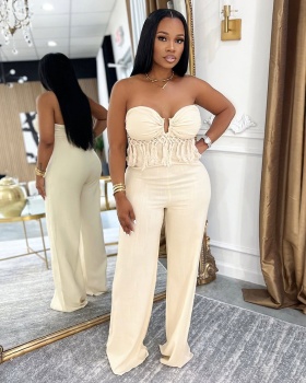 European style wrapped chest sexy long pants Casual slim jumpsuit