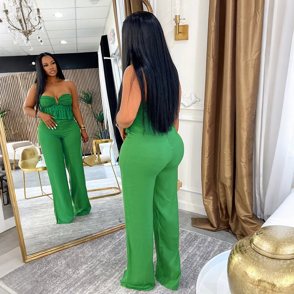 European style wrapped chest sexy long pants Casual slim jumpsuit
