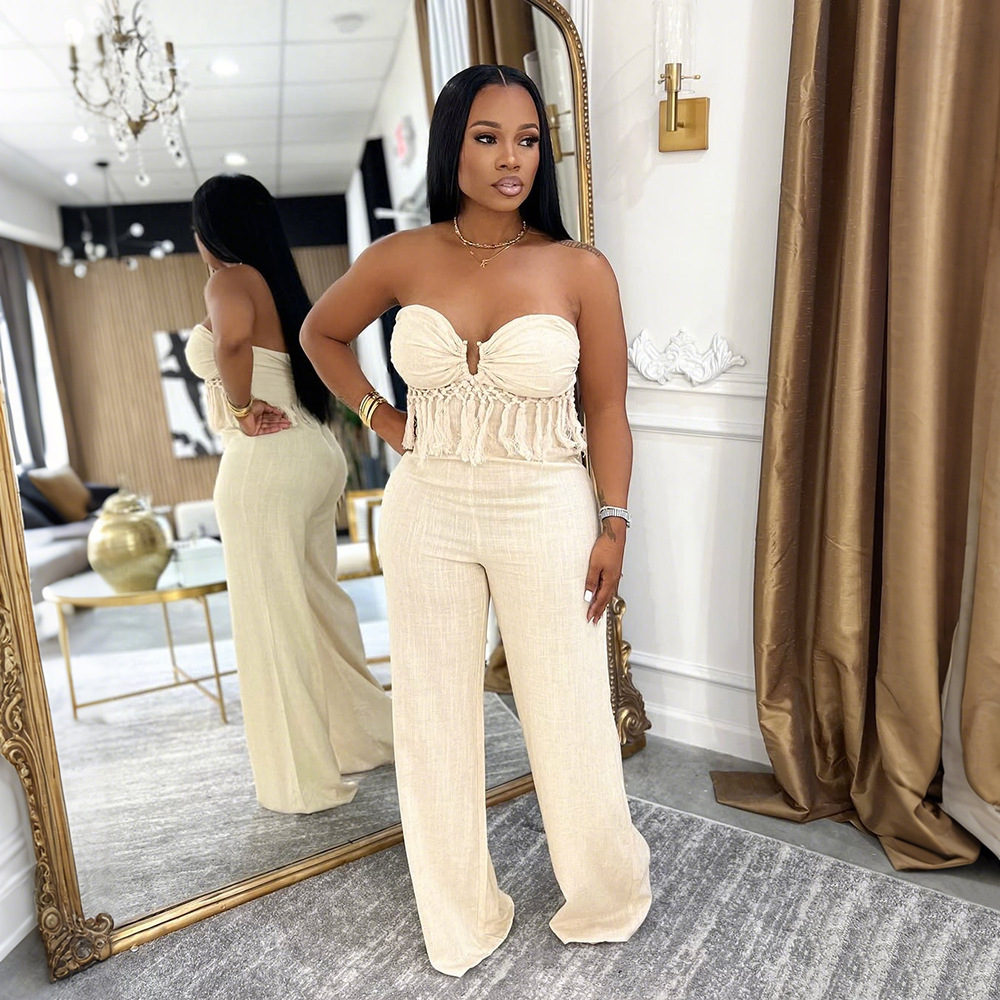 European style wrapped chest sexy long pants Casual slim jumpsuit