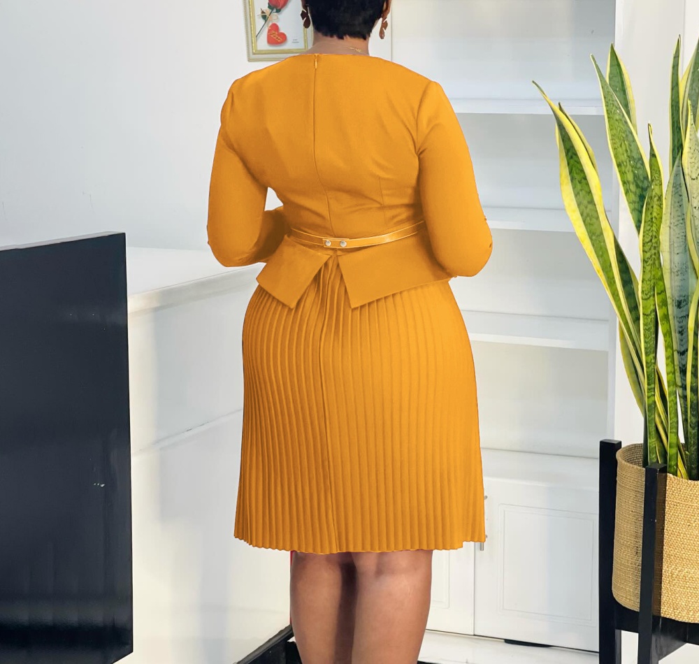 Elegant short sleeve temperament crimp dress for women