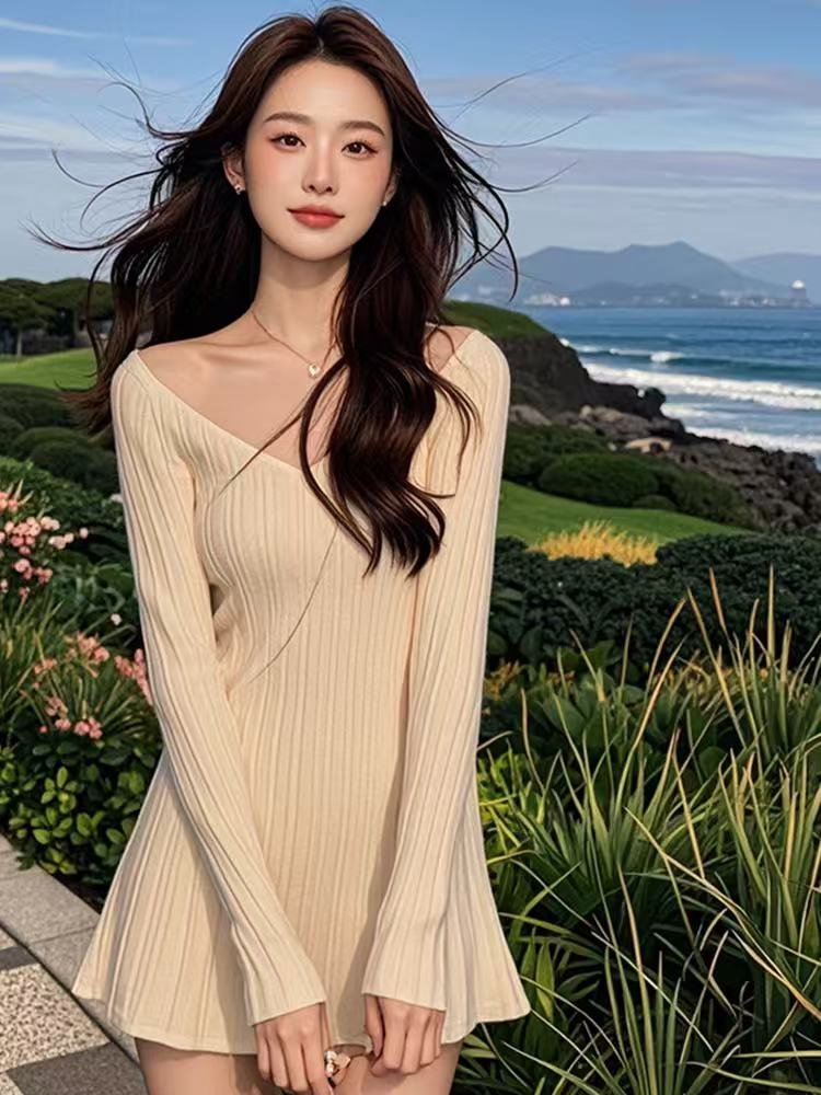 Slim temperament autumn and winter knitted tender dress