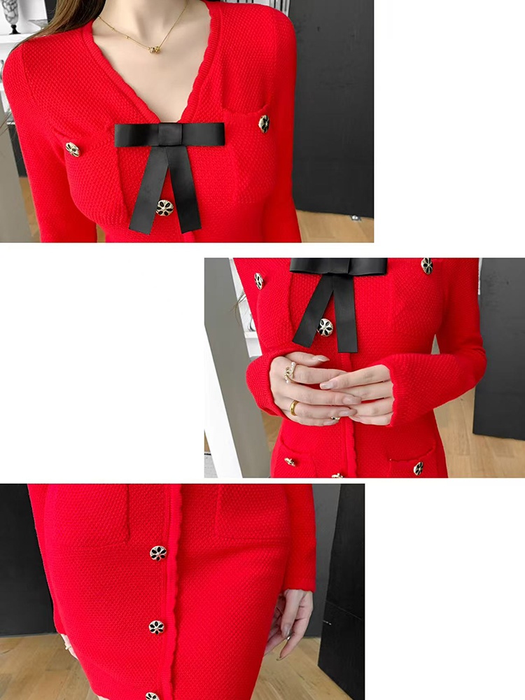 Knitted pinched waist France style dress for women