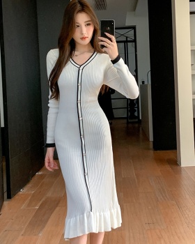 Long sleeve long dress mixed colors dress for women