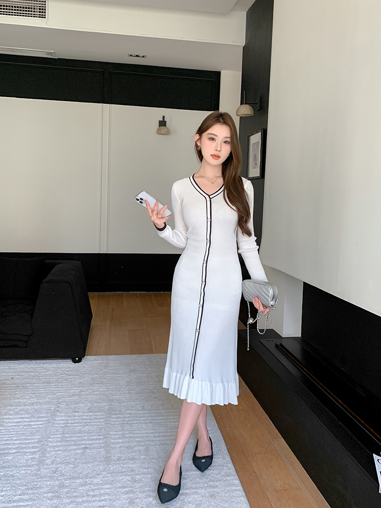 Long sleeve long dress mixed colors dress for women