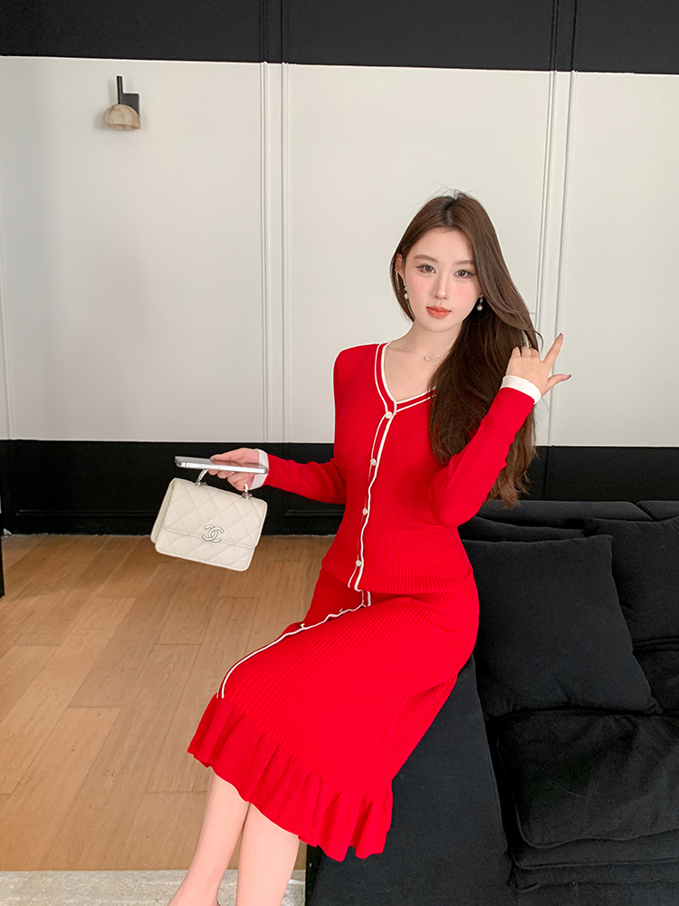 Long sleeve long dress mixed colors dress for women
