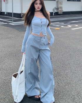 Loose wide leg pants knitted tops 2pcs set for women
